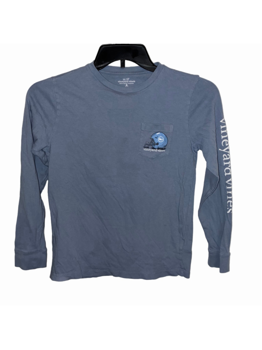 Boys Vineyard Vines Long Sleeve Football Graphic Tee Blue Size M